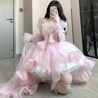 Elegant Lolita Outfit Princess Wedding Dresses Ball Gown Prom Blue Pink Purple Dresses Party Costume