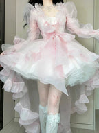 Elegant Lolita Outfit Princess Wedding Dresses Ball Gown Prom Blue Pink Purple Dresses Party Costume