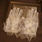 Fairy White Feather Lace Gloves Bride Sweet Dreamy Wedding Accessories