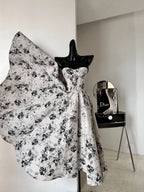 Floral JSK Dress Monochrome Vintage Inspire Sweet Black Classic Lolita Midi Gown for All Seasons Casual