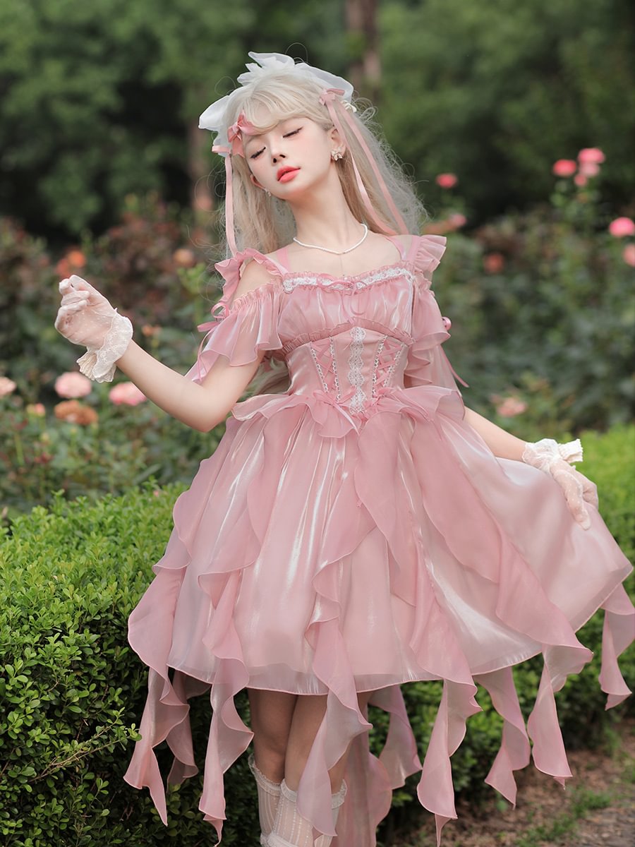 Flower Fairy Pink Elegant Princess Dress Sweet Lolita Slip Dress JSK