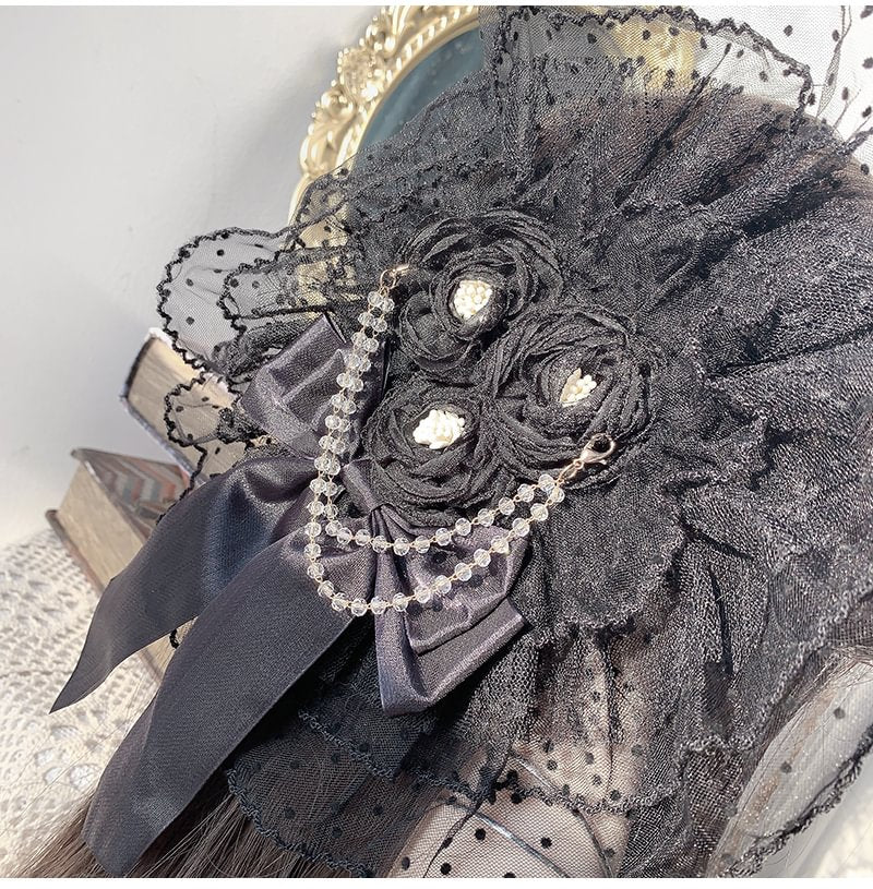 Flower Marriage Sweet Girlfriend Elegant Princess OP White with Black Long Sleeve Cake Lolita Dress