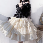 Flower Marriage Sweet Girlfriend Elegant Princess OP White with Black Long Sleeve Cake Lolita Dress