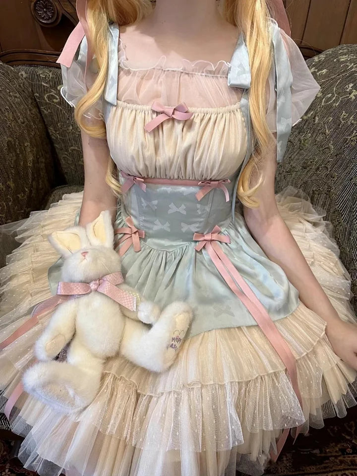 Hime Lolita Flower Short Spring and Summer Bullet Style Cake Princess Dress