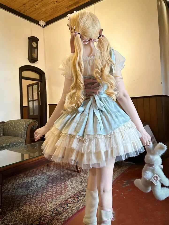 Hime Lolita Flower Short Spring and Summer Bullet Style Cake Princess Dress
