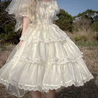 Flower Wedding White OP Dress Spring and Summer Pink and Blue Black Lolita