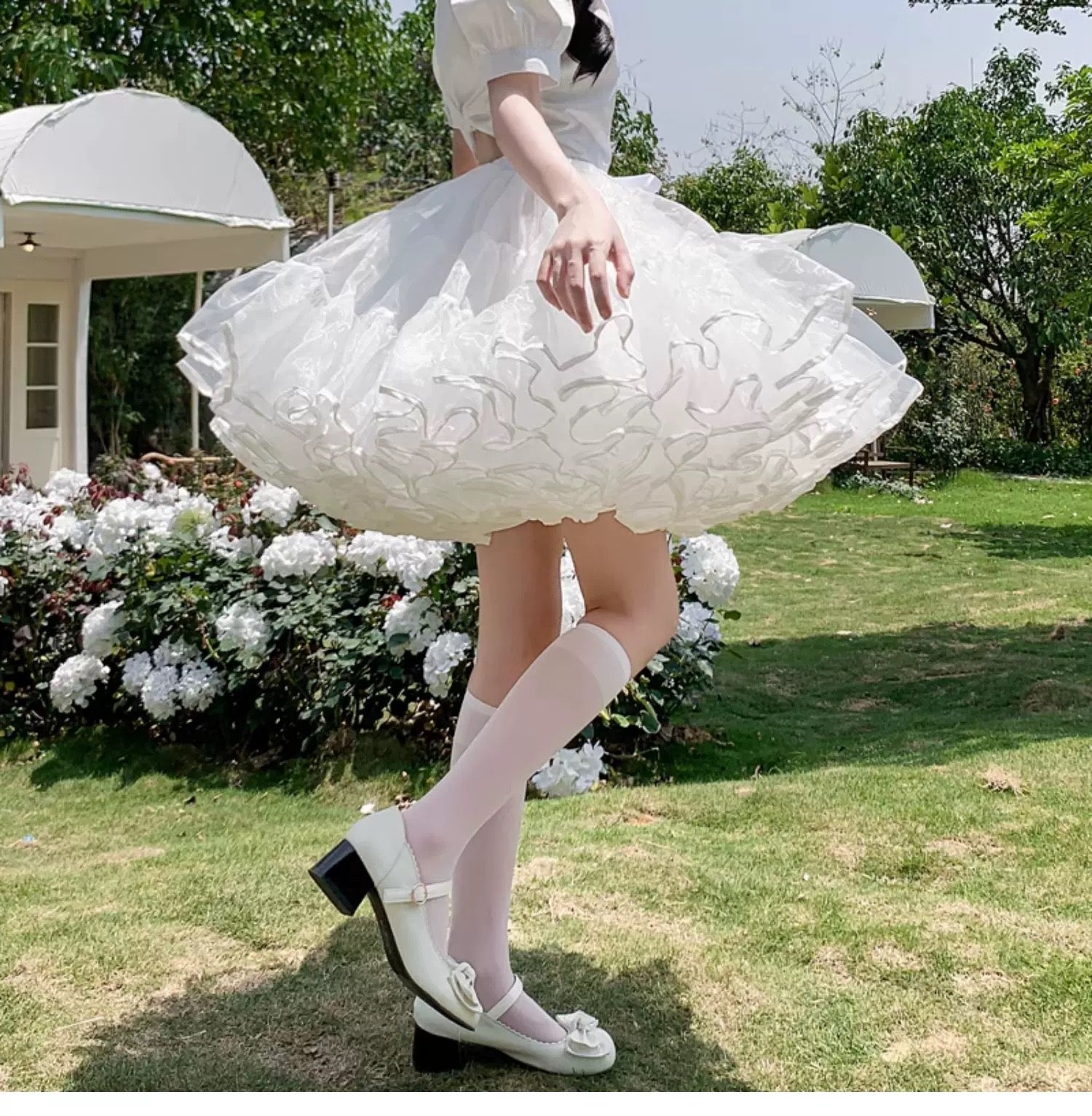 Lolita Petticoats Full White Bow Ruffles Gauze Gown Crinoline Daily Daily Wear