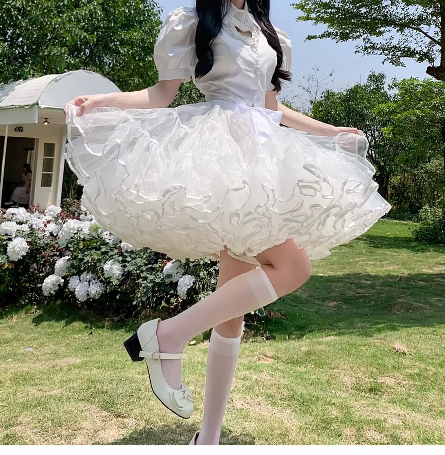 Lolita Petticoats Full White Bow Ruffles Gauze Gown Crinoline Daily Daily Wear