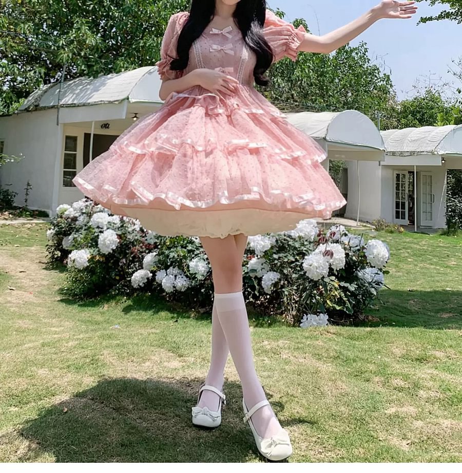 Lolita Petticoats Full White Bow Ruffles Gauze Gown Crinoline Daily Daily Wear