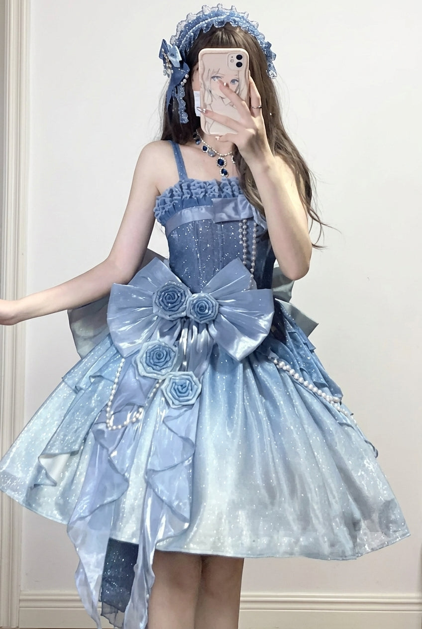 Blue Capture The Stars Hanayome Bowknot Shiny Sweet Princess Lolita Jsk Dress