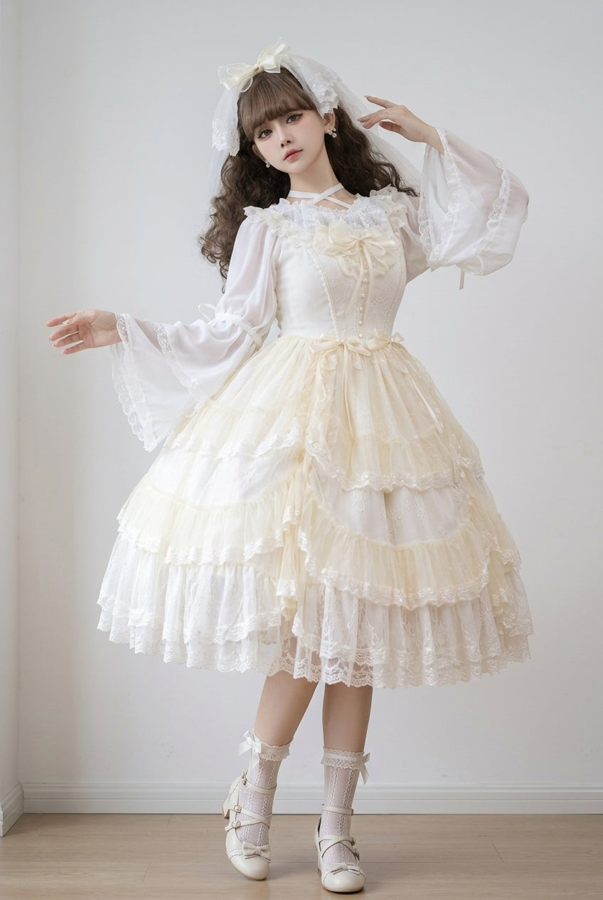 Iris Love Multi-layer Jacquard Bowknot Sweet Elegant Princess Lolita Jsk Dress 2 Colors