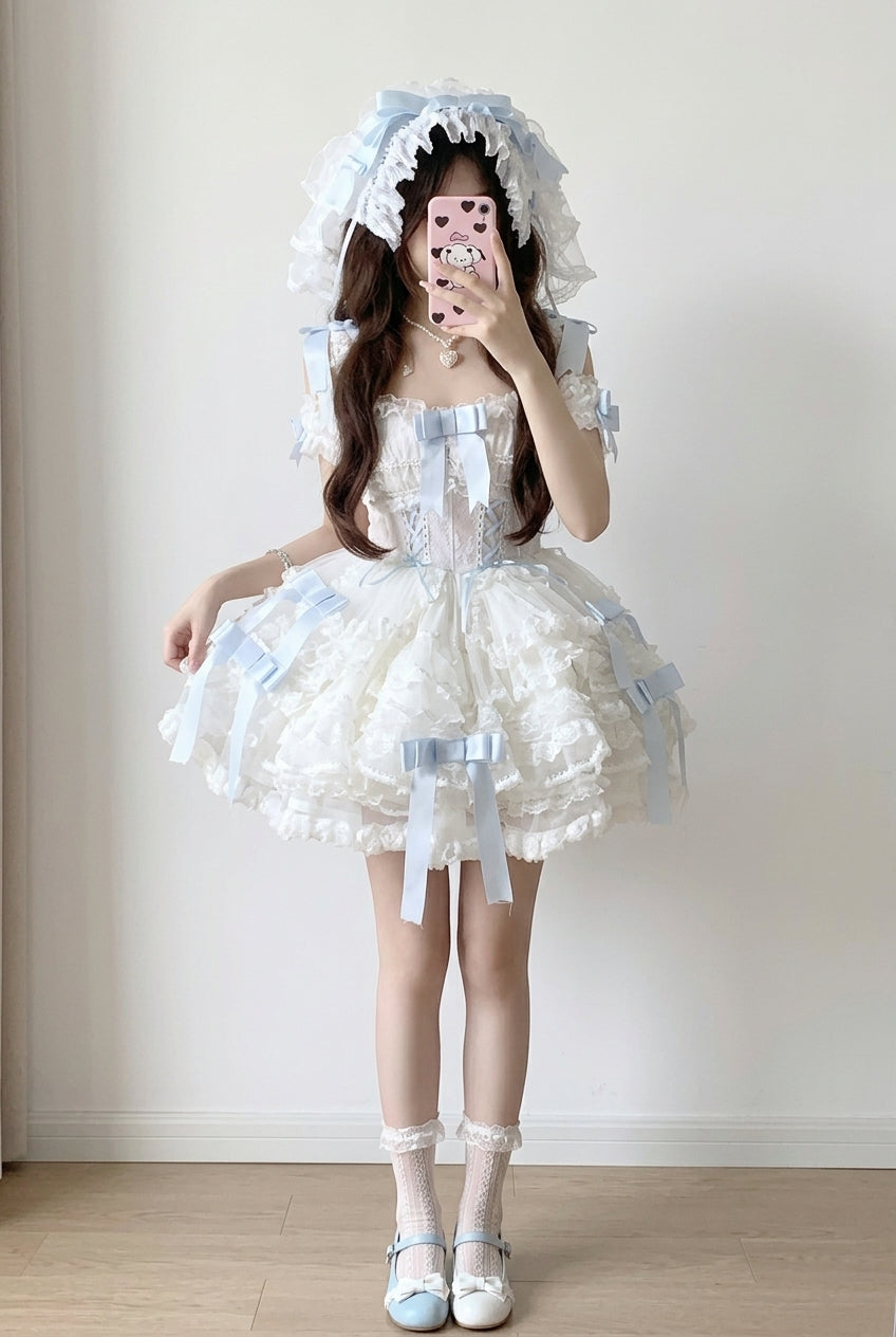 Multi-Layered Ruffle Hanayome Bowknot Lace Sweet Princess Lolita Jsk Dress 3 Colors