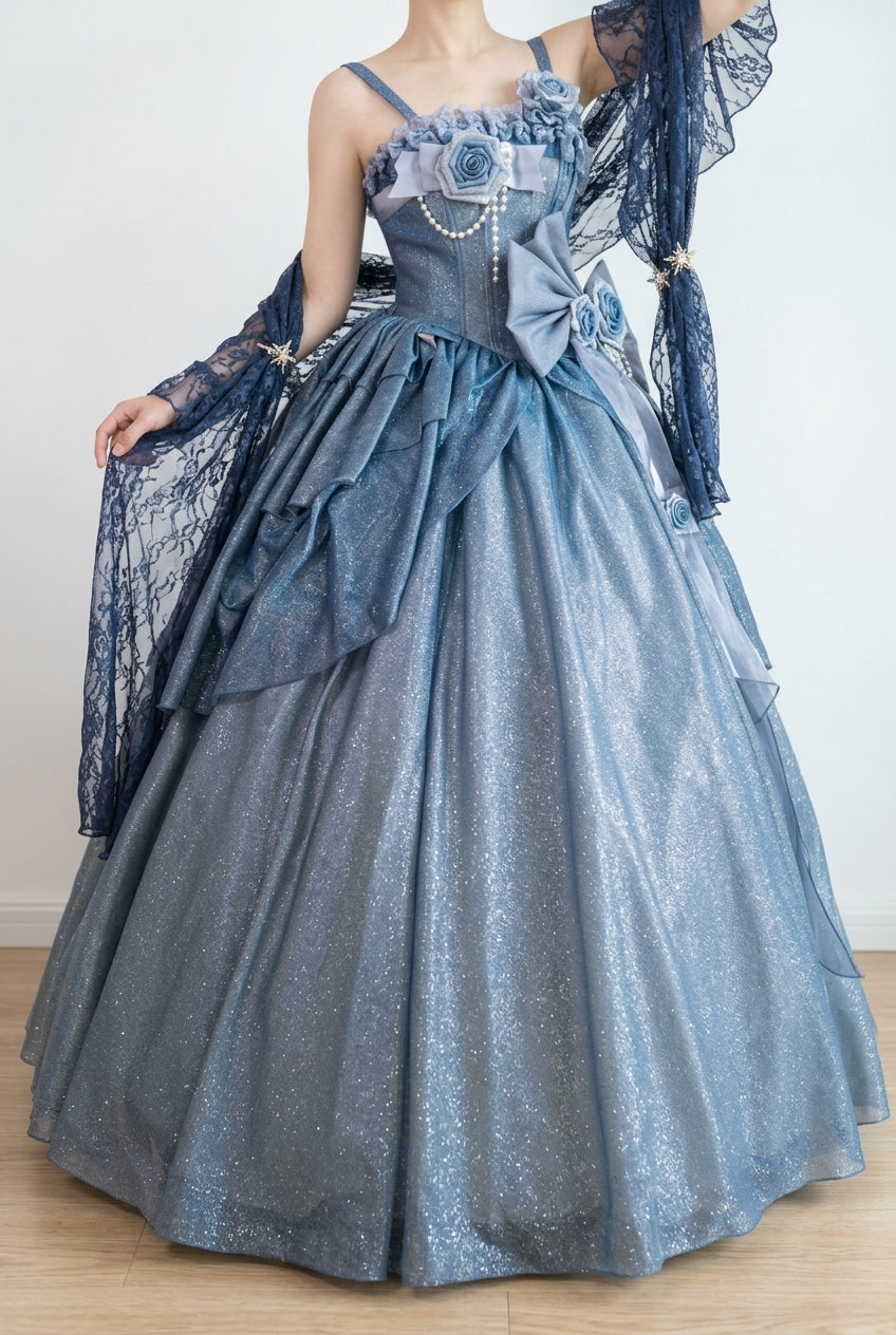 Blue Capture The Stars Hanayome Bowknot Shiny Sweet Princess Lolita Jsk Dress