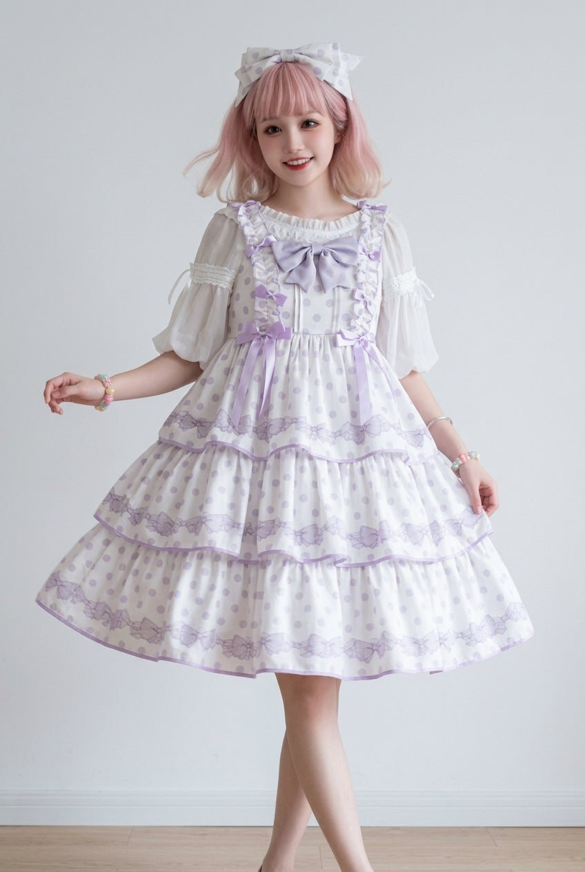 Polka Point Print Bowknot Multi-Layer Princess Sweet Lolita Jsk Dress
