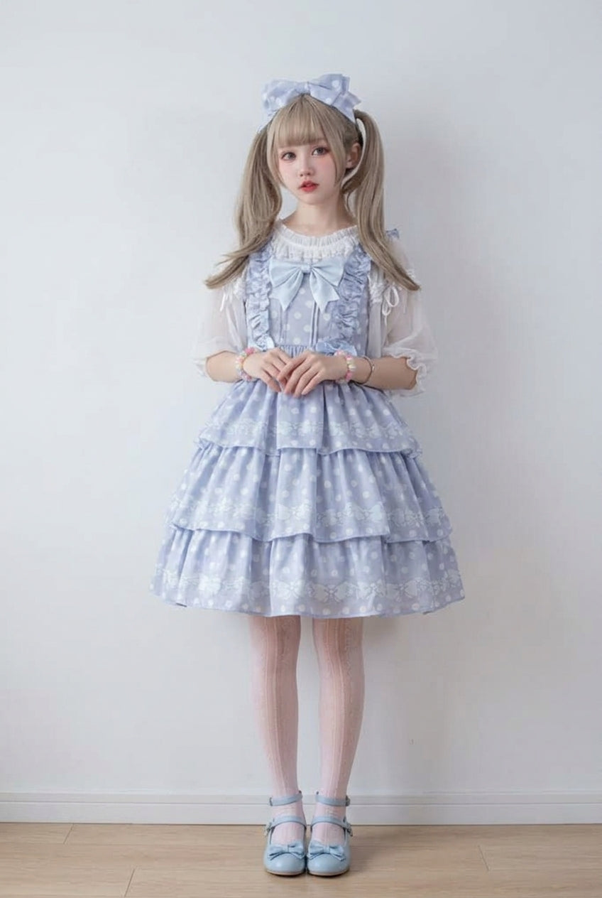 Polka Point Print Bowknot Multi-Layer Princess Sweet Lolita Jsk Dress