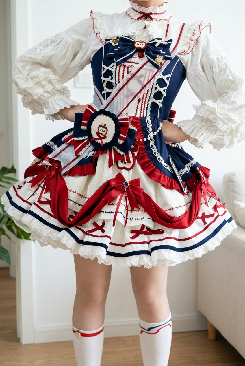 Multi-Color Witch Gina Print Ruffle Bowknot Sweet Princess Lolita Dress Set
