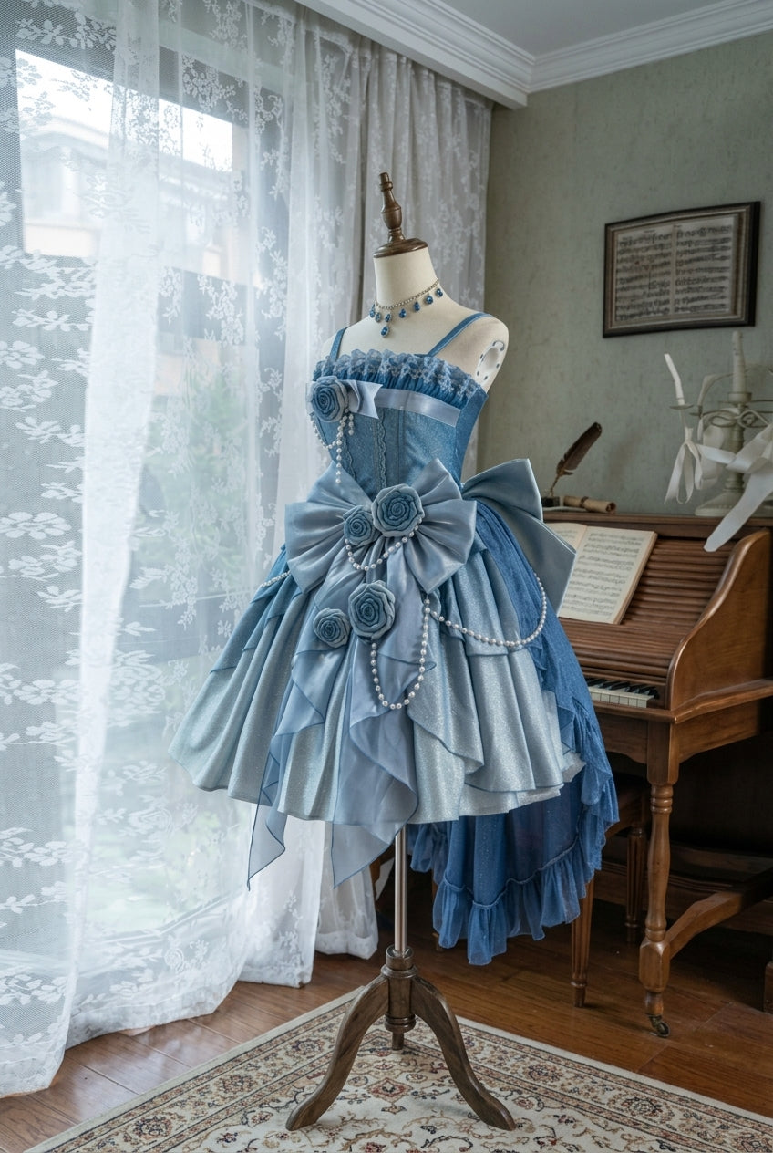 Blue Capture The Stars Hanayome Bowknot Shiny Sweet Princess Lolita Jsk Dress