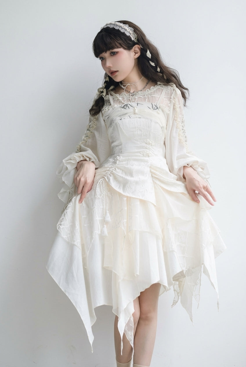 White Multi-layer Bowknot Sweet Elegant Princess Irregular Lolita Dress