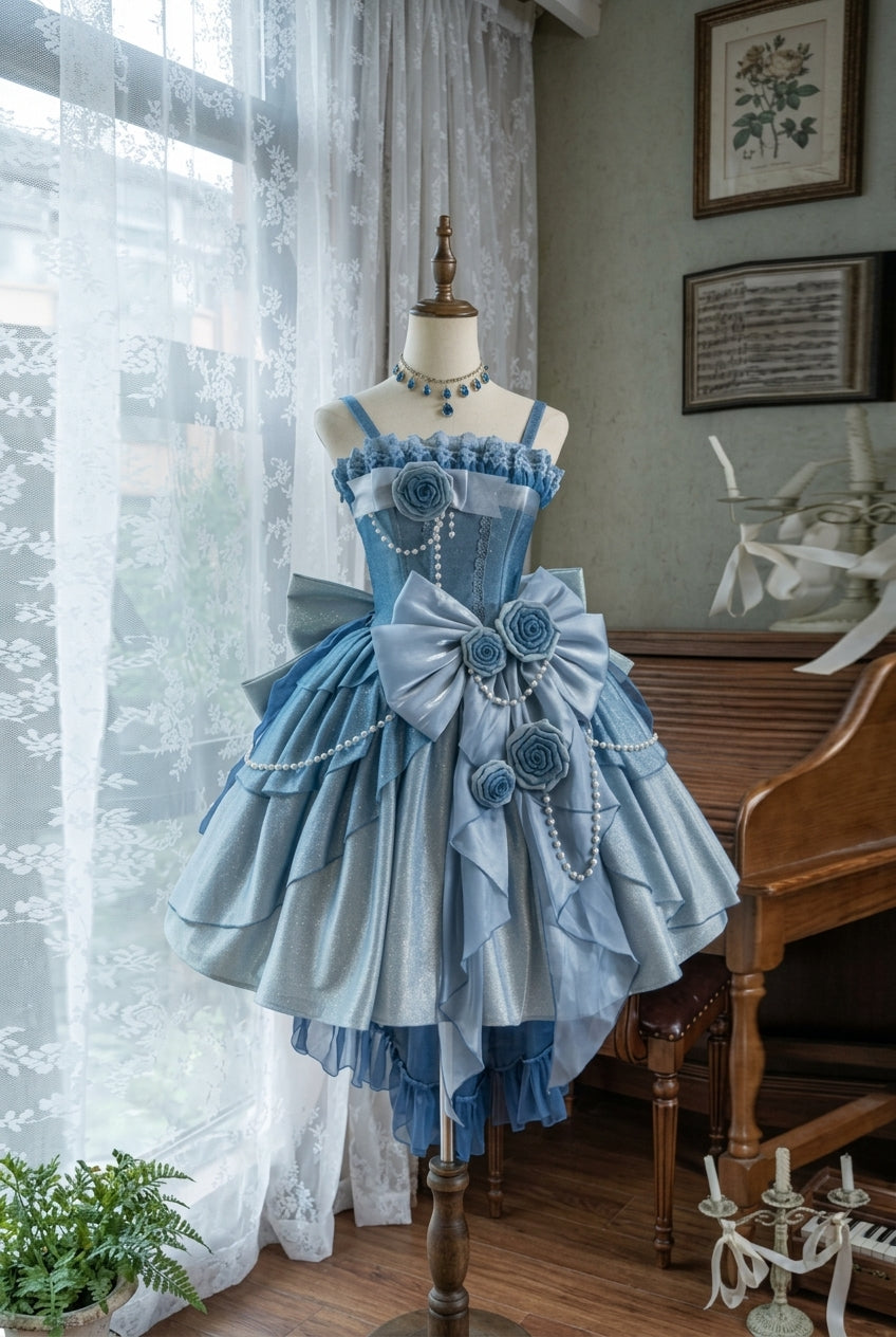 Blue Capture The Stars Hanayome Bowknot Shiny Sweet Princess Lolita Jsk Dress