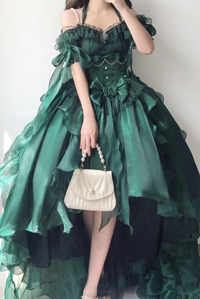Green Bowknot Irregular Sweet Princess Lolita Jsk Dress