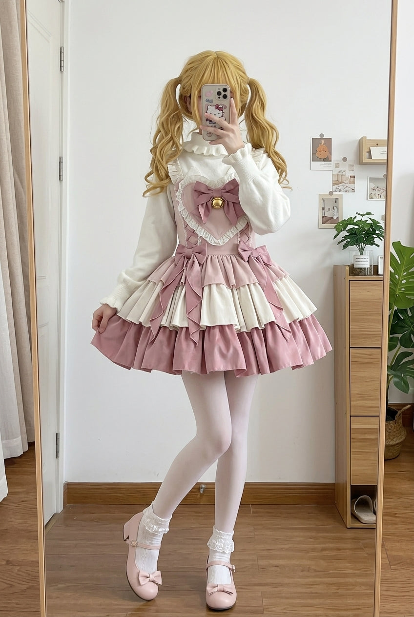 Pink Gradient Triple-Layered Ruffle Bowknot Sweet Princess Lolita Jsk Dress
