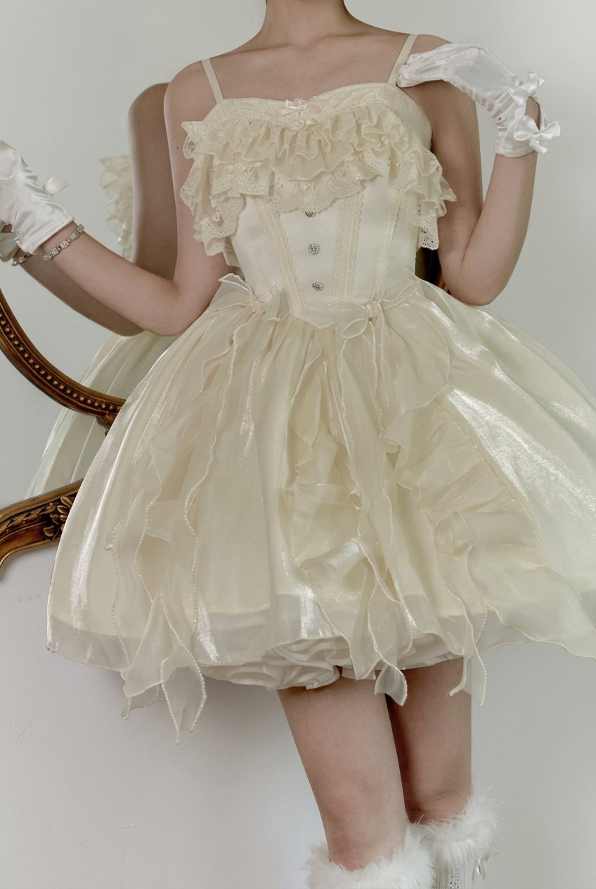 Ivory Floating Light Song Ruffle Bowknot Lace Sweet Princess Fishbone Lolita Jsk Dress