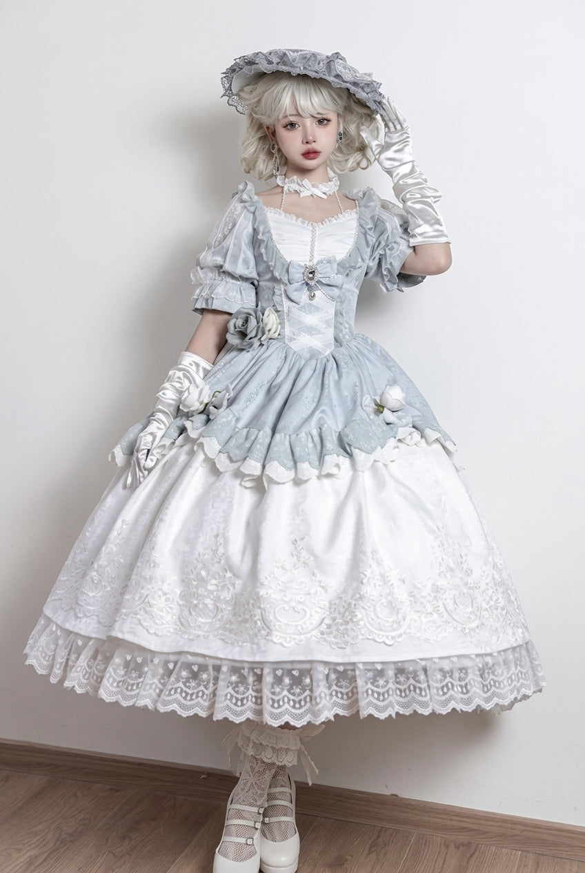 Solid Color Fairytale Dance Embroidery Bowknot Lace Sweet Elegant Princess Lolita Dress