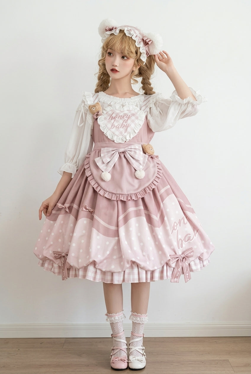 Flesh Pink Bear Bakery Ruffle Bowknot Sweet Princess Lolita Jsk Dress