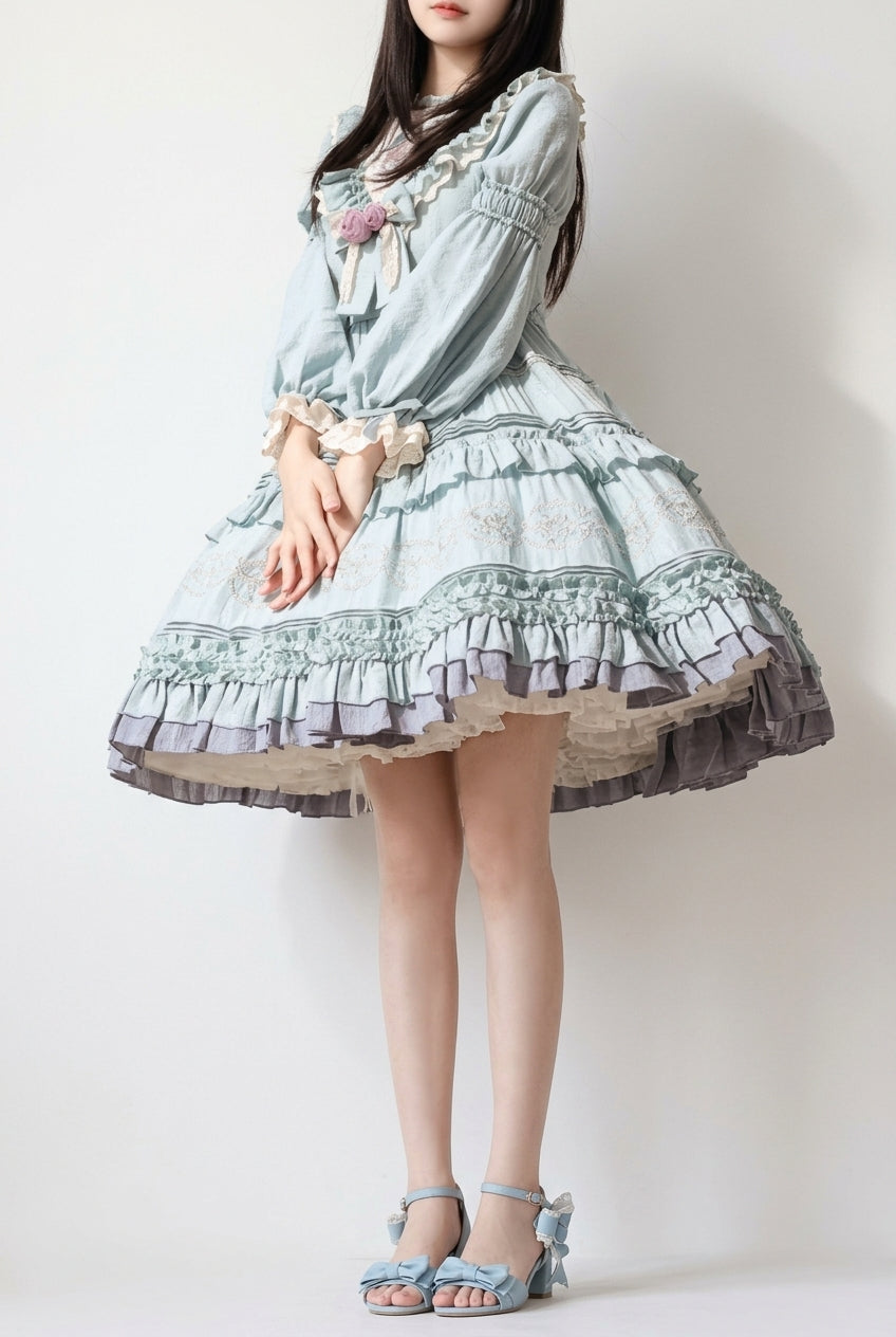 Thorn Rose Long Sleeves Ruffle Bowknot Sweet Princess Lolita Dress 2 Colors