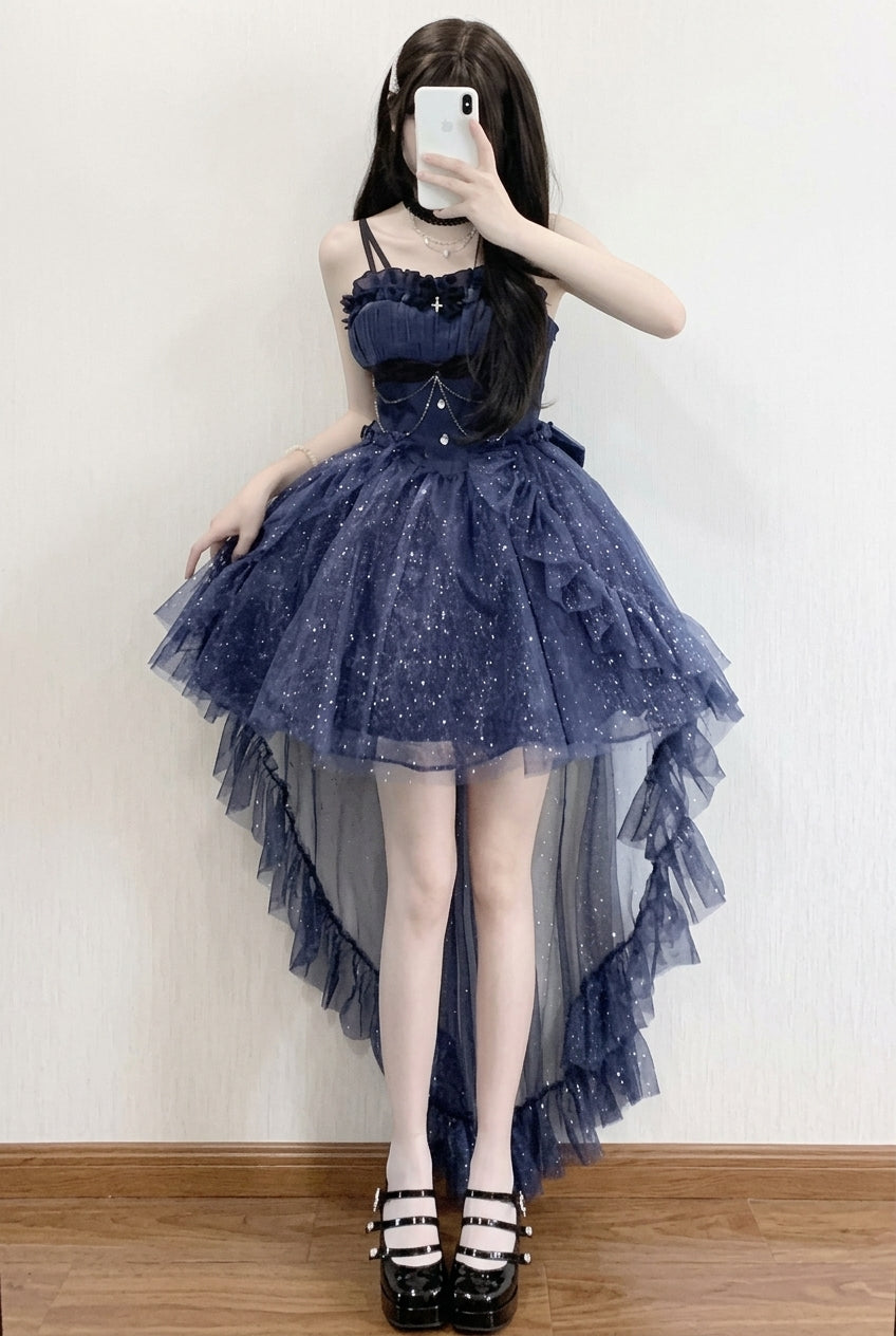 Blue Cardigan Sweet Elegant Princess Lolita Jsk Dress Set