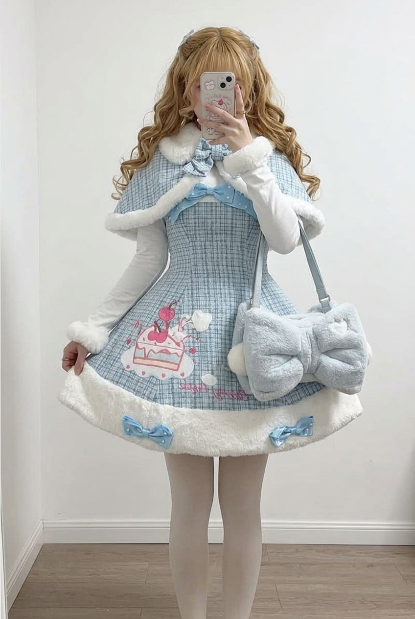 Blue Print Embroidery Bowknot Sweet Princess Lolita Jsk Dress