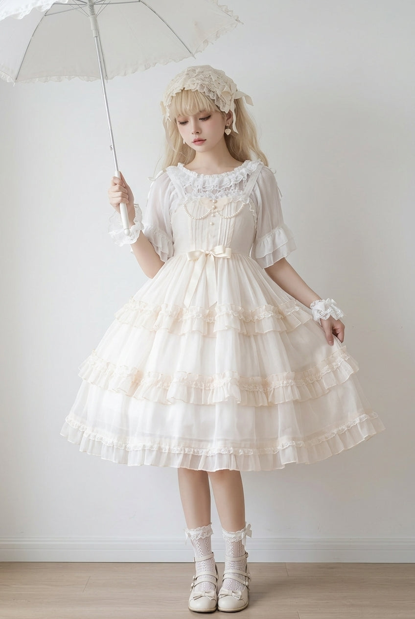 Romance Multi-layer Ruffle Bowknot Sweet Elegant Princess Lolita Jsk Dress 2 Colors