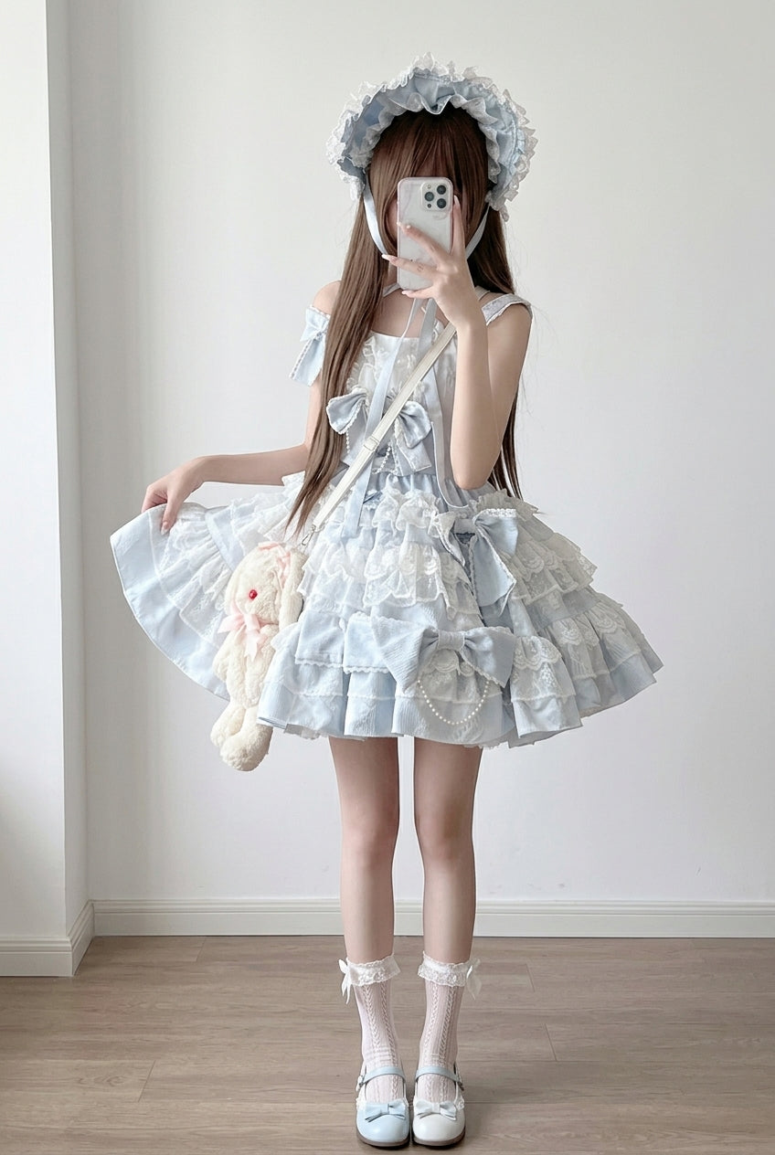 Blue Sweetheart Doll Multi-Layered Ruffle Bowknot Lace Sweet Princess Gorgeous Lolita Jsk Dress