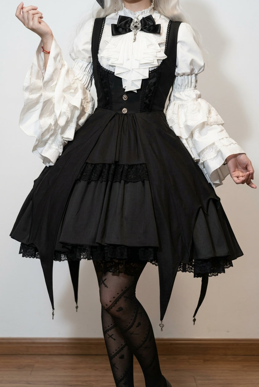 Black Magical Girl Ruffle Cardigan Bowknot Gothic Princess Lolita Strap Dress