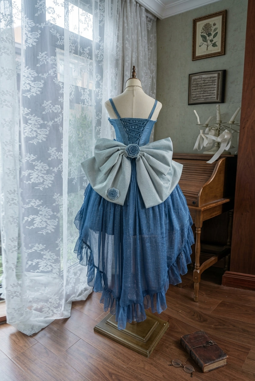 Blue Capture The Stars Hanayome Bowknot Shiny Sweet Princess Lolita Jsk Dress