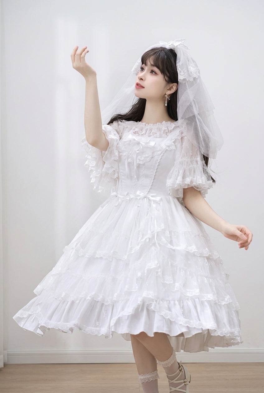 Iris Love Multi-layer Jacquard Bowknot Sweet Elegant Princess Lolita Jsk Dress 2 Colors