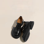 Lolita Shoes Genuine  Black Leather Soft Sole Loafers Comfortable Platform Slip On British Style