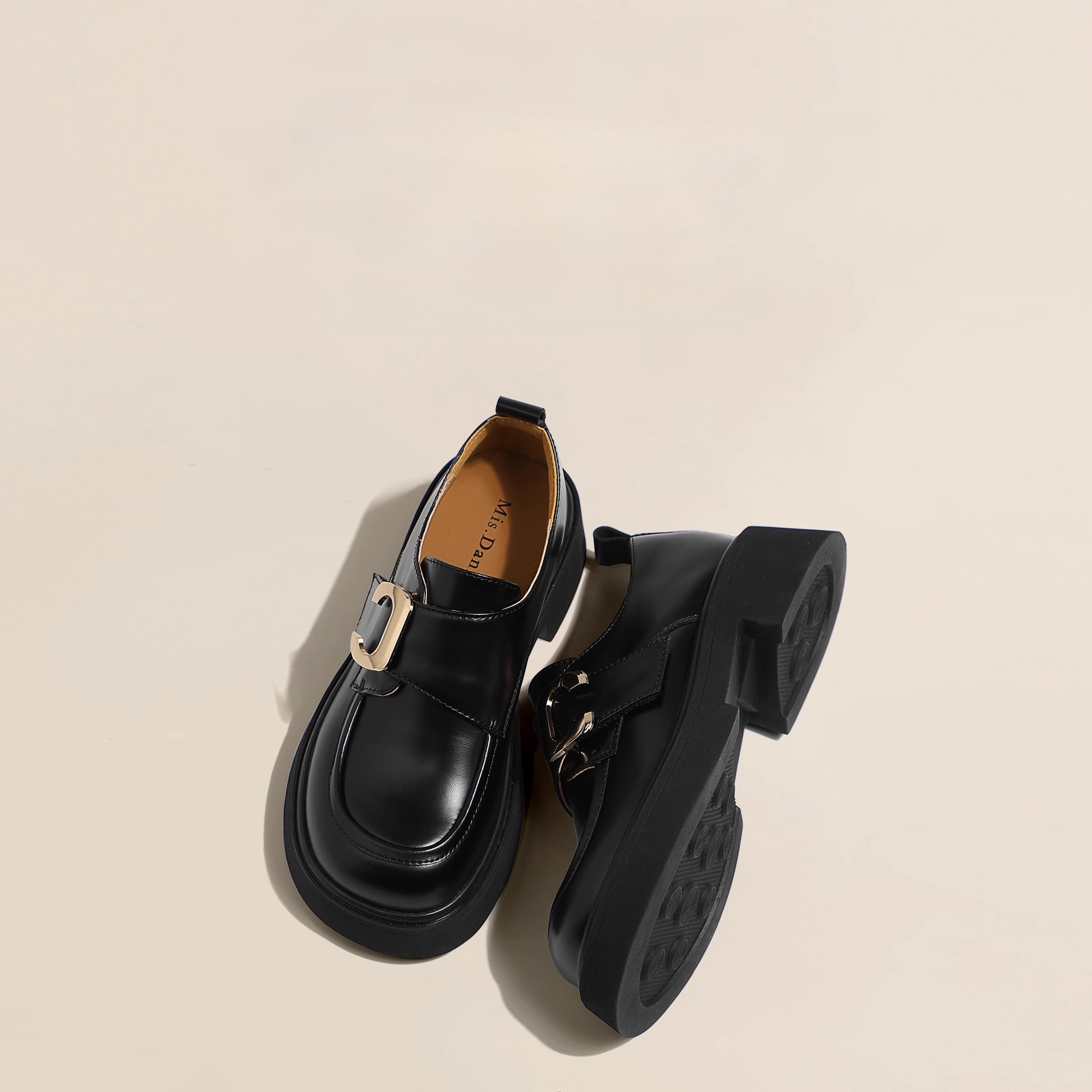 Lolita Shoes Genuine  Black Leather Soft Sole Loafers Comfortable Platform Slip On British Style