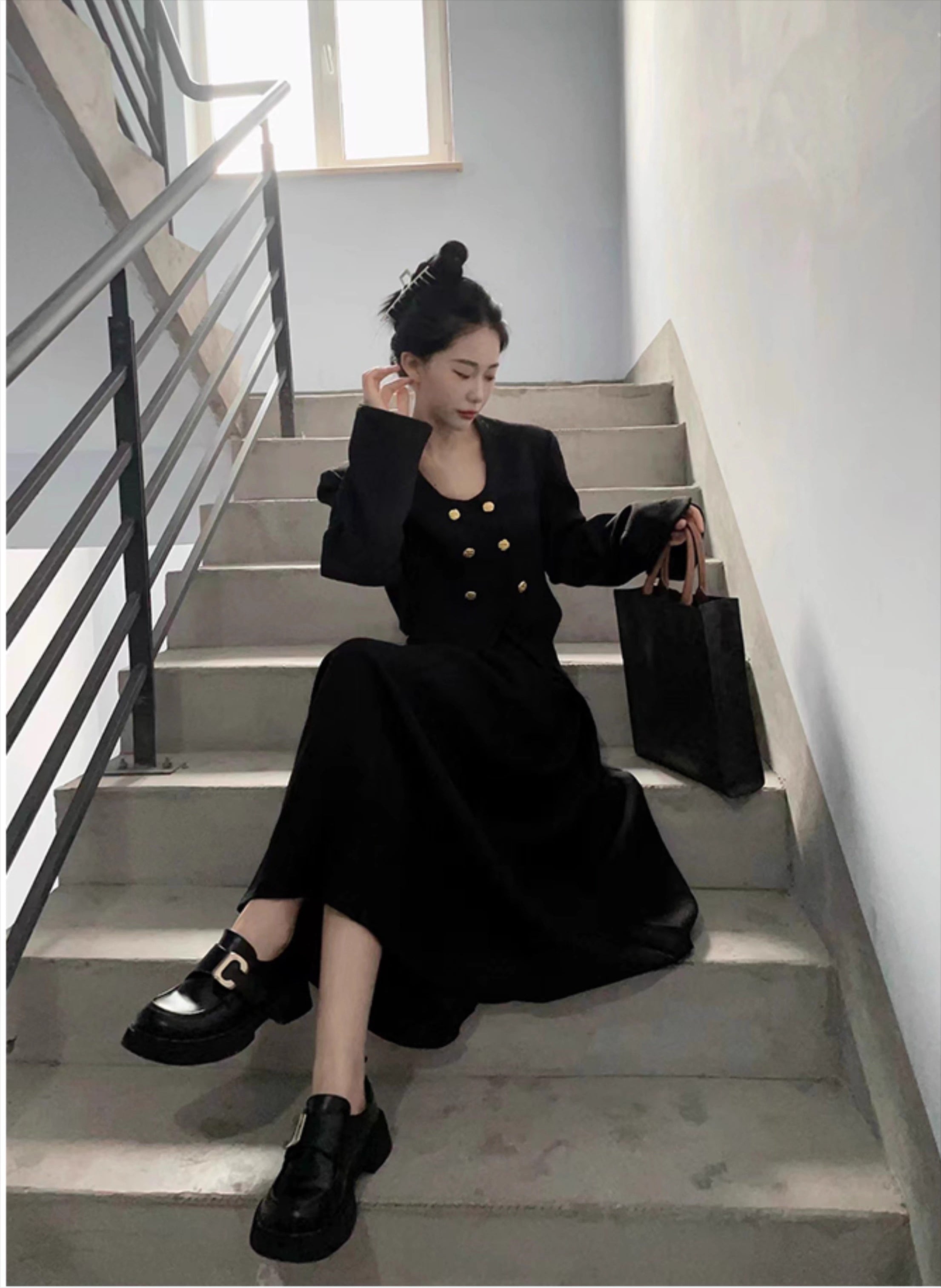 Lolita Shoes Genuine  Black Leather Soft Sole Loafers Comfortable Platform Slip On British Style
