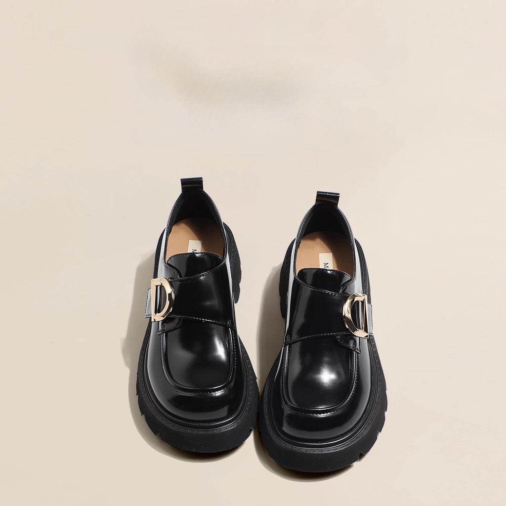 Lolita Shoes Genuine  Black Leather Soft Sole Loafers Comfortable Platform Slip On British Style