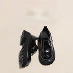 Lolita Shoes Genuine  Black Leather Soft Sole Loafers Comfortable Platform Slip On British Style
