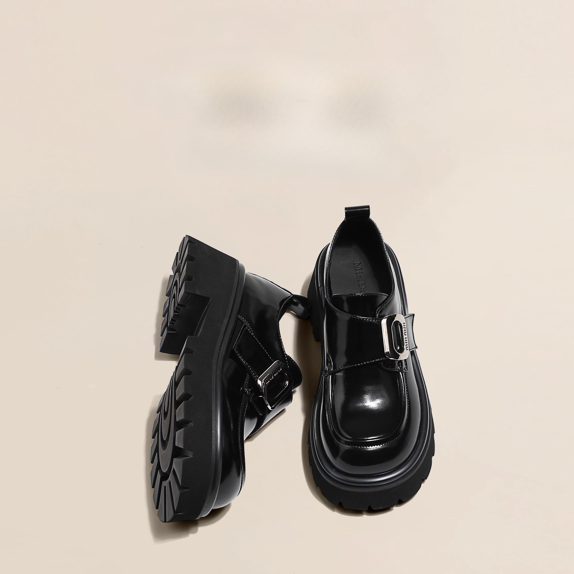 Lolita Shoes Genuine  Black Leather Soft Sole Loafers Comfortable Platform Slip On British Style