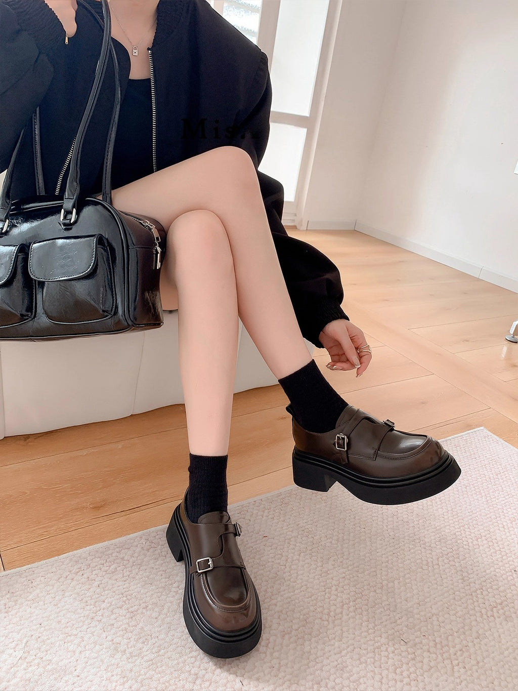 Lolita Shoes Genuine Leather Loafers 5.5cm Platform British Style Leather for Women Autumn