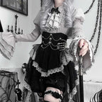 Goth Lolita Asymmetric Hem Dress with Layer Lace Corset Accents Skirt