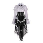 Goth Lolita Asymmetric Hem Dress with Layer Lace Corset Accents Skirt