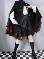 Goth Lolita Cape Coat Black Military Lolita Inspired Cloak with Lace Trim Regal Buttons