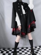 Goth Lolita Cape Coat Black Military Lolita Inspired Cloak with Lace Trim Regal Buttons