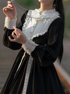 Goth Lolita Classic Style Big Skirt Spring and Autumn Black Lolita Long Sleeve Nun Style OP Gift Fake Collar Lolita Dresses