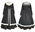 Goth Lolita Classic Style Big Skirt Spring and Autumn Black Lolita Long Sleeve Nun Style OP Gift Fake Collar Lolita Dresses