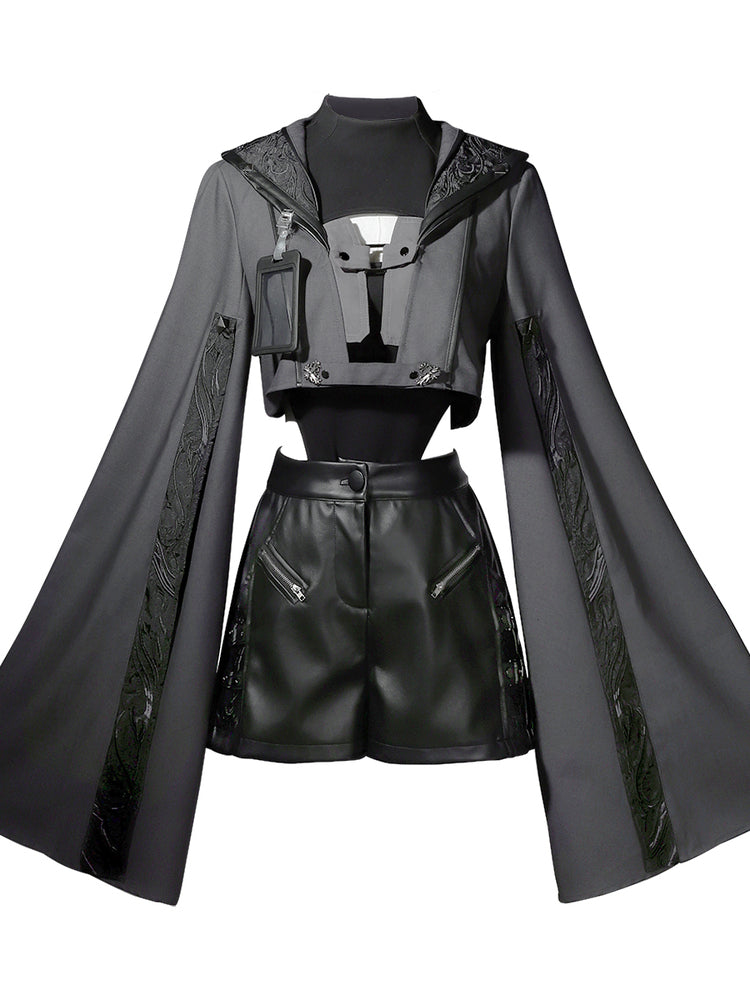 Goth Lolita Cloak Shorts Set Black Tactical Inspired Ensemble